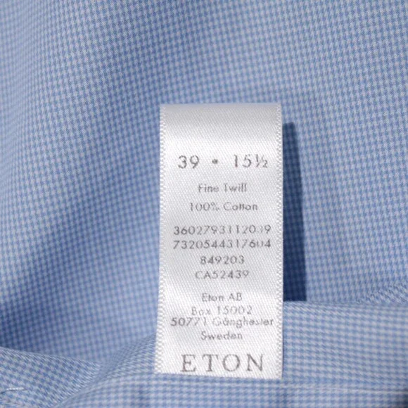 Eton NWD Dress Shirt Size 39 15.5 Contemporary Roughly Solid Blue 100% Cotton - Picture 10 of 12